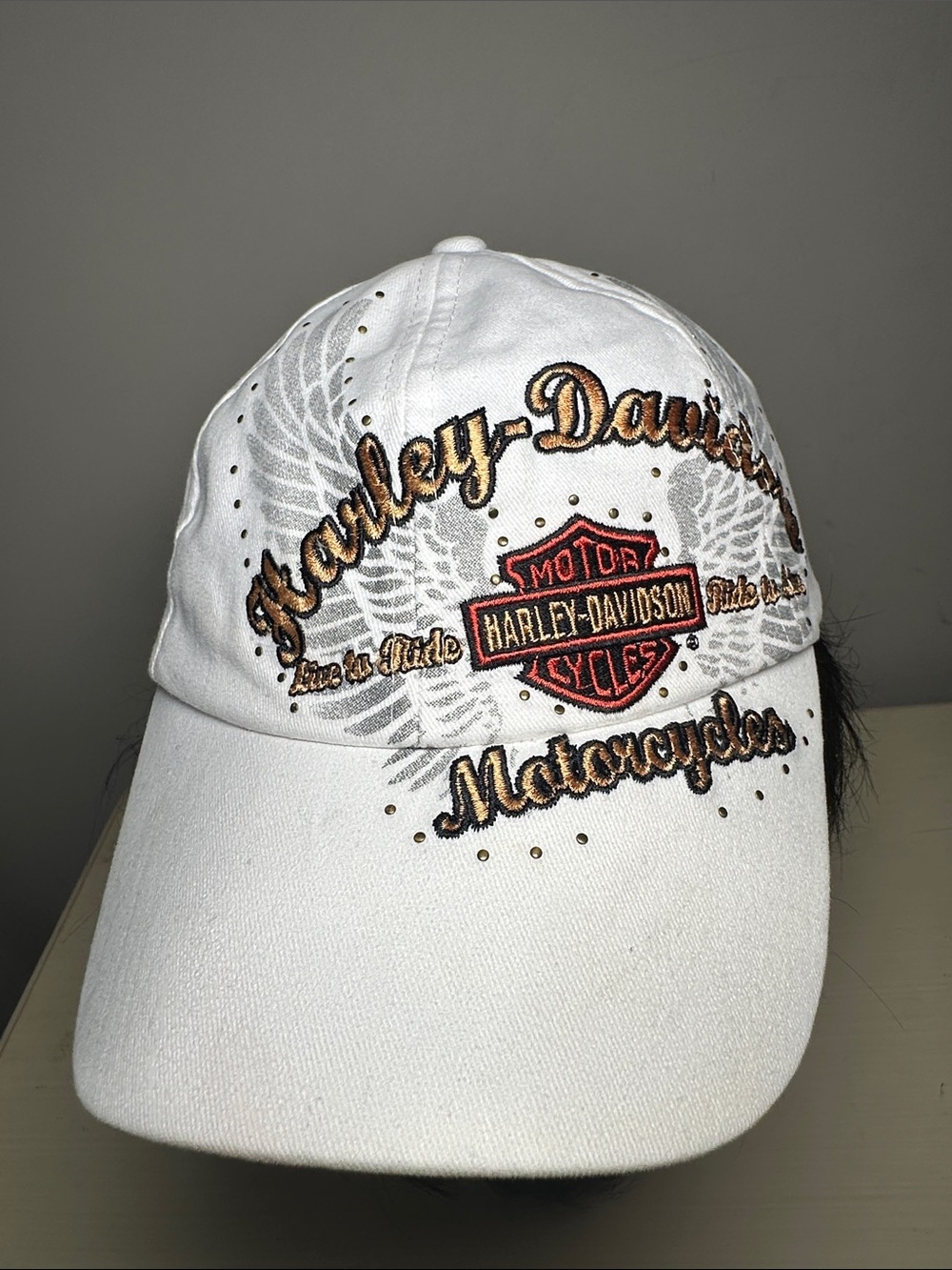 Harley-Davidson White Cap with Gold & Black Embroidered Logo